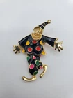 Vintage Clown Brooch Pin Articulated Multicolor Enamel Costume Jewelry Accessory