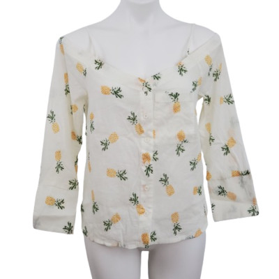 NWT June & Hudson Pineapple Off Shoulder Boho Top Cotton Tropical Blouse Size M