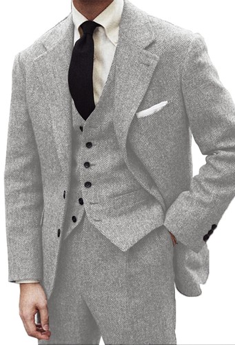 Mens Tweed 3Pcs Suit Vintage Wool Herringbone Formal Tuxedo Suits 42r 44r 46r - Picture 21 of 22