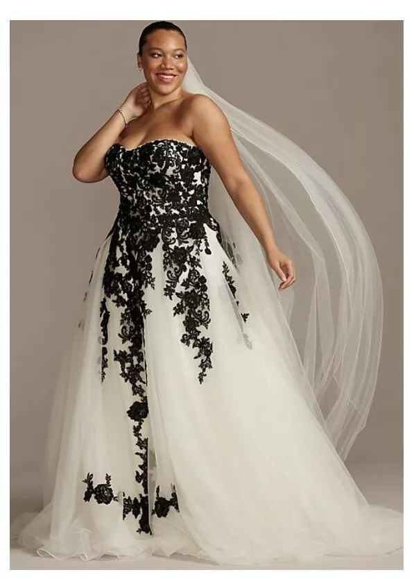 David's Bridal Collection Ball Gown Wedding Dress Ivory And Black Tulle /  Lace