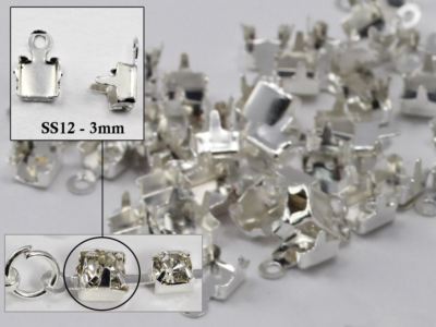 3mm SS12 Silver Rhinestone Cup Chain Ends  - 20 Pieces