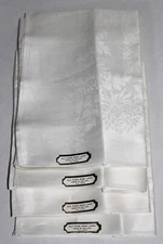 Set of 4~White~ALL PURE IRISH LINEN~Ireland~DAMASK Dinner Napkin~18" x 17.5"~NEW