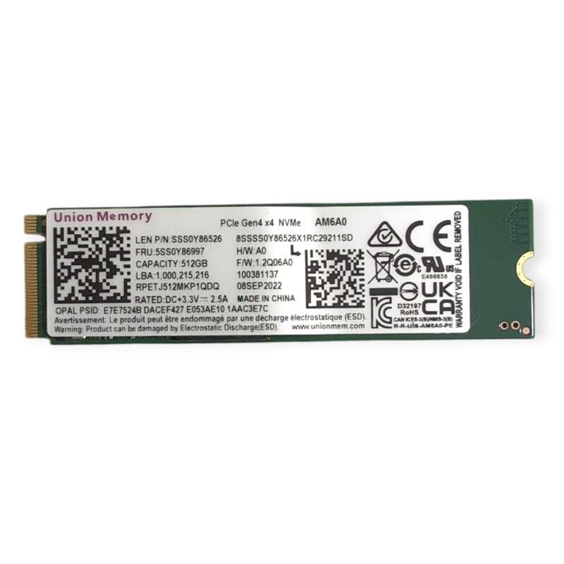 Lenovo/Union Memory 512GB M.2 2280 PCIe NVMe SSD, SSS0Y86521, Gen4