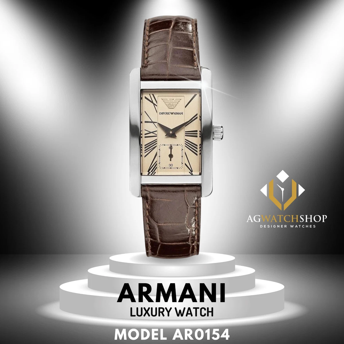 Orologio da uomo autentico EMPORIO ARMANI rettangolare beige con