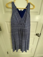 Chaps Womens L Blue White Floral Faux Wrap V Neck Fit & Flare Dress Sleeveless