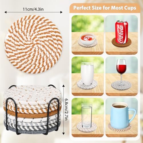 8 Style Drink Coasters with Holder, Absorbent Coasters 4.3INCH Muti-color E - Picture 5 of 7