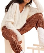 Free People Morelia Bronze Sequin Joggers Pants Size Small