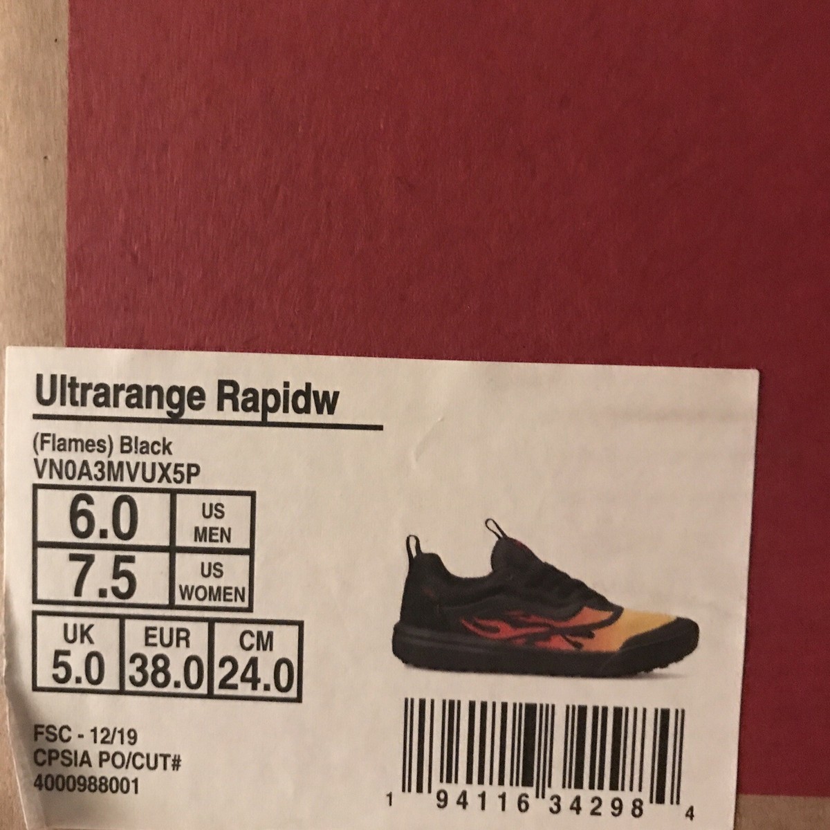 テキスト VANS UltraRange Rapidweld Mens Sz 6, Womens 7.5 Flames Black