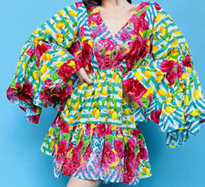 ANTICA SARTORIA 2024 LEMONS STRIPES & FLOWERS TOP/DRESS NWT O/S  COTTON