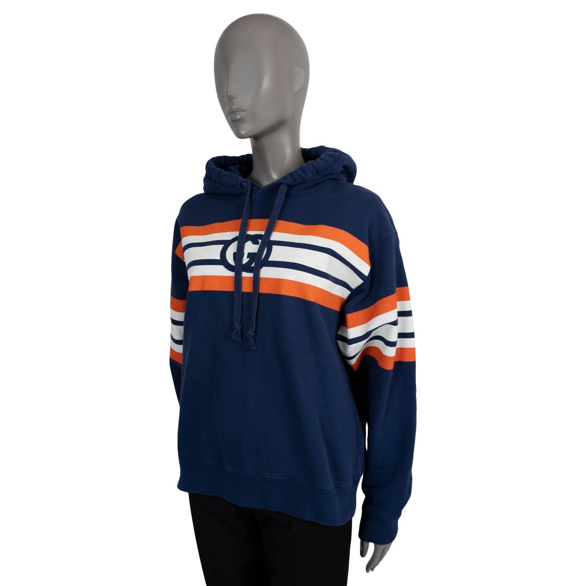 70114 auth GUCCI blue & orange cotton 2021 STRIPED GG Hoodie 70114 auth GUCCI blue & orange cotton 2021 STRIPED GG Hoodie