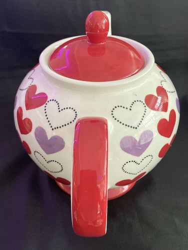 Whittard Of Chelsea Red & Lilac Hearts Large Teapot Hand Painted - Picture 2 of 6