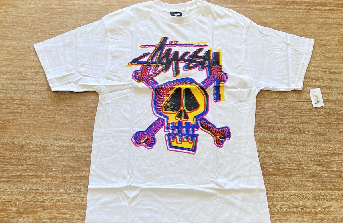 NEW Stussy Tee T-shirt Shirt M Medium White 3D Skull Vintage