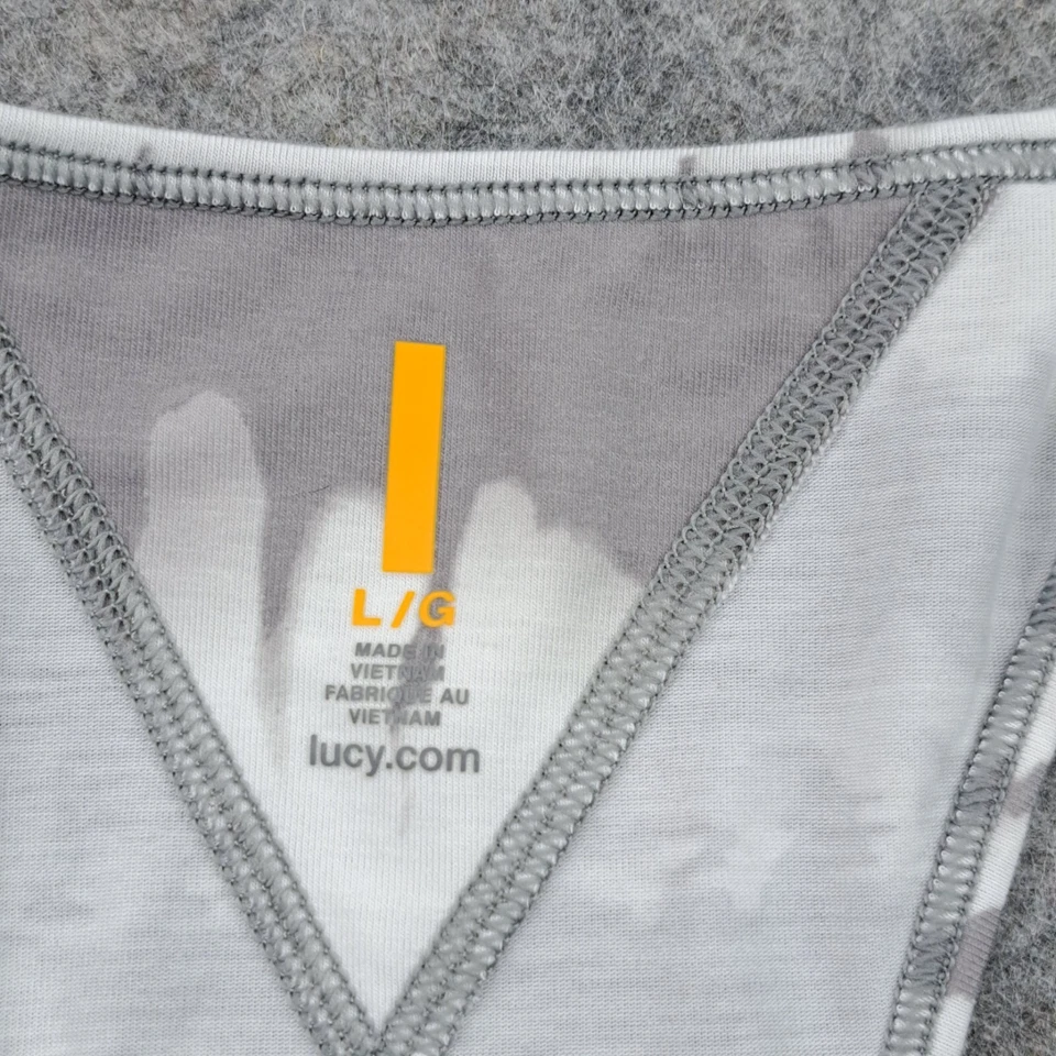 Camiseta Lucy Feminina Grande Cinza Tie Dye Sem Mangas Corrida Traseira Regata Academia Corrida - Imagem 2 de 4