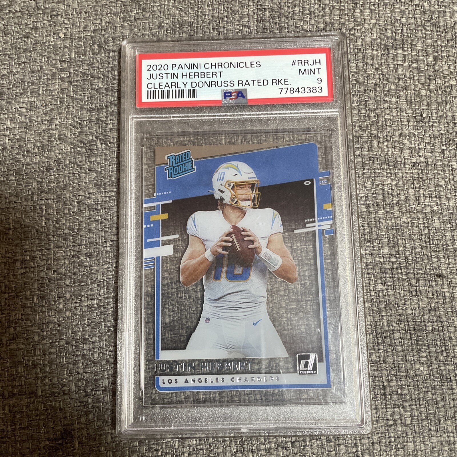 2020 Chronicles Justin Herbert Clearly Donruss Rated Rookie Card RC #RRJH PSA 9