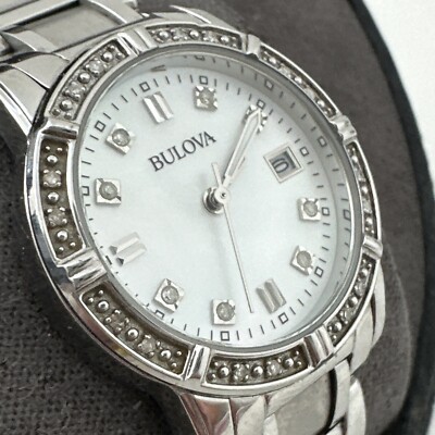 Bulova White Mother of Pearl Women\'s Watch with Diamond Accents - 96R105 Bulova Diamond White Mother of Pearl Dial Ladies Watch  main image 4