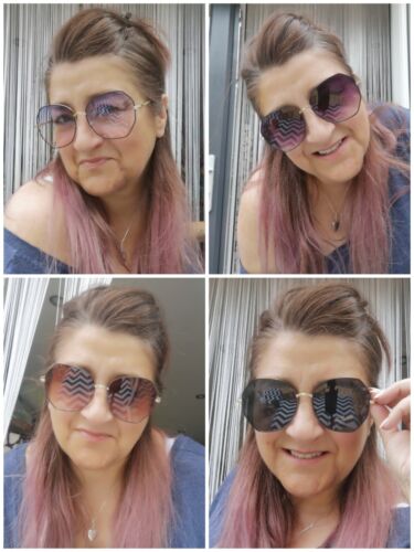 Sunglasses ladies unisex Coloured Lens Shaped Edge gold UV400 UK Shop Boutique - Afbeelding 1 van 20