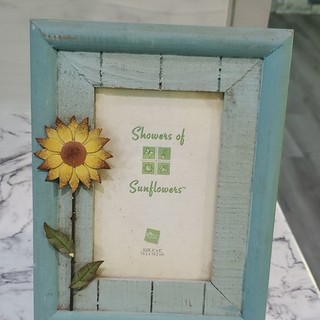 Russ Showers of Sunflowers 4x6 Blue Wood Photo Frame Sunflower Distressed