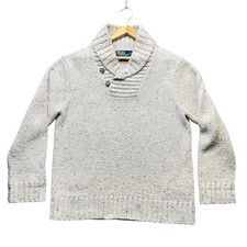 VTG Polo Ralph Lauren Alpaca Wool Blend Sweater Buttons Knit Beige Y2K Mens L