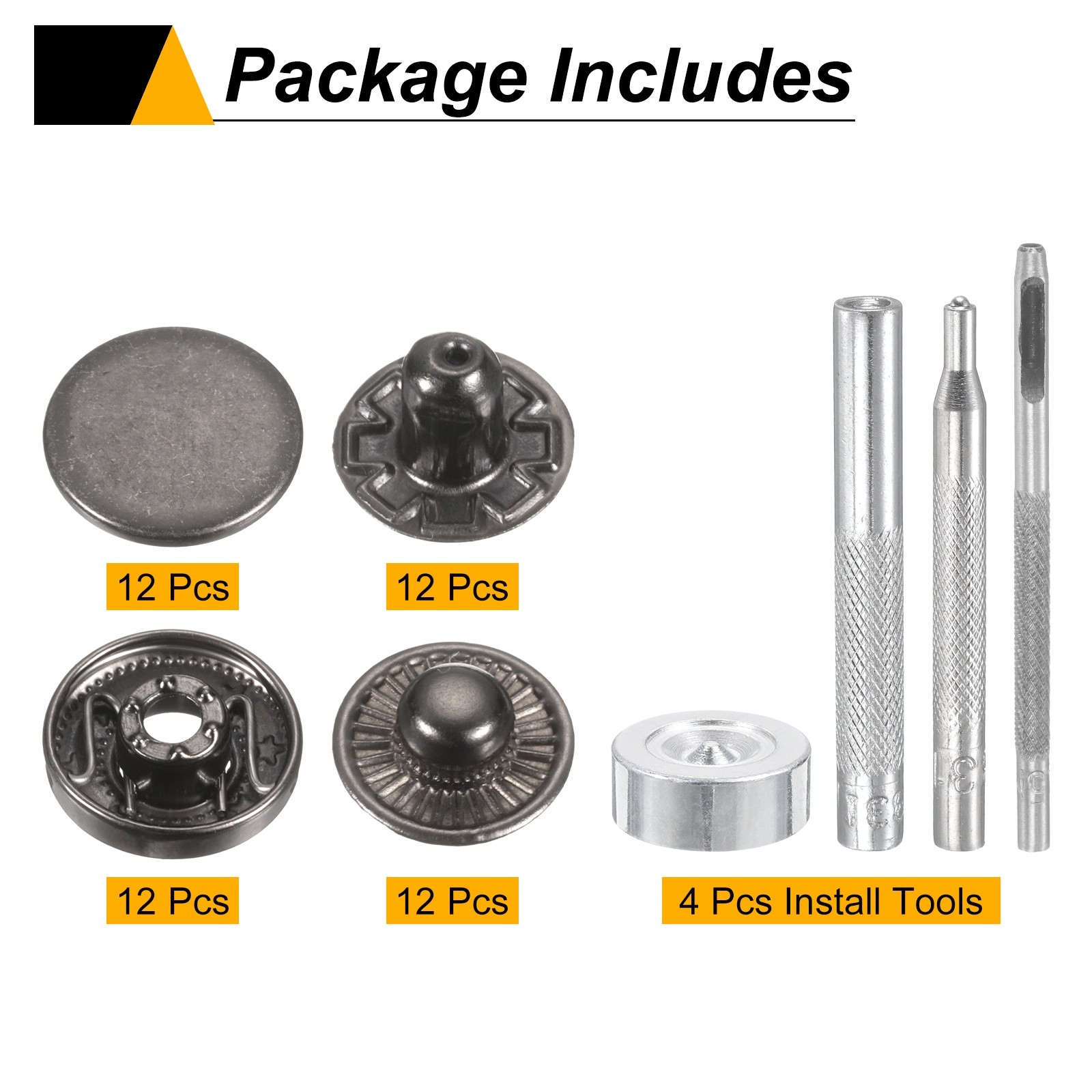 12Set 15mm Leather Snap Fastener Kit 2.76" Long W 4 Install Tools, Gun