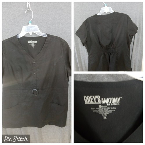 GREY'S ANATOMY BY BARCO SCRUB TOP - SHORT SLEEVE - V NECK / BLACK / SIZE XL - Picture 1 of 7