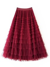 Cake-Style Skirt Tulle Women Elegant Sheer Long High Waist Puffed Pleated