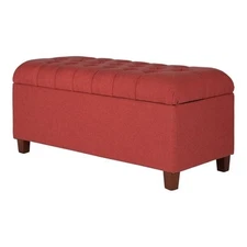 HomePop Ainsley Traditional Fabric Button Tufted Storage Bench in Cranberry Red