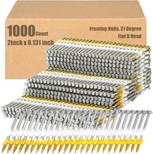 1000ct 2 in x 0.131 in Framing Nails 21 Degree Flat D Head Galvanized Ring Shank