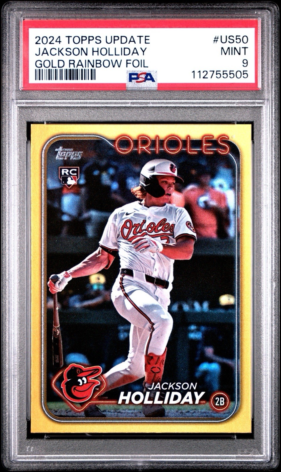 2024 TOPPS UPDATE GOLD RAINBOW FOIL #US50 JACKSON HOLLIDAY ROOKIE RC PSA 9