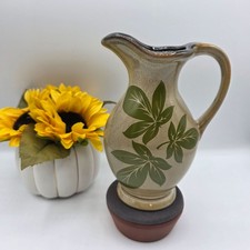 Vintage Ceramic Pitcher Leaf Design Beige Green Art Pottery Decorative Vase