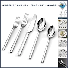 Modern 20-Piece Flatware Set for 4 - Dishwasher Safe & Easy Care, Silver Finish