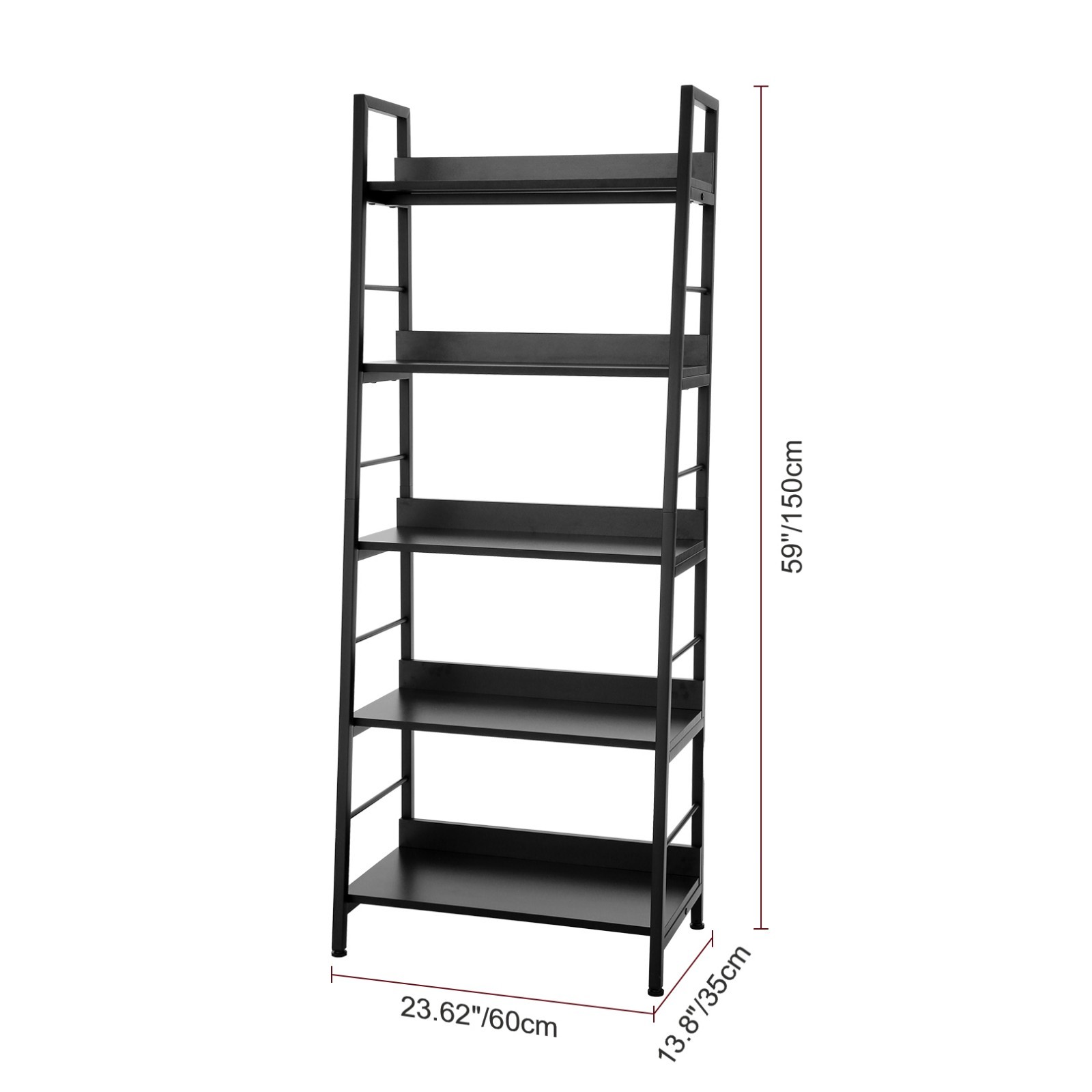 Homdox 5 Tier Ladder Shelf, Industrial Bookshelf Wood and Metal Bookcase for Kid