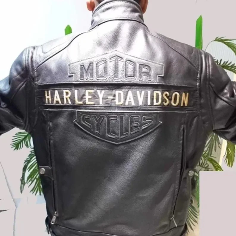 Chaqueta de motocicleta Harley-Davidson de cuero de vaca para hombre - estilo clásico de motociclista Foto 2 de 4
