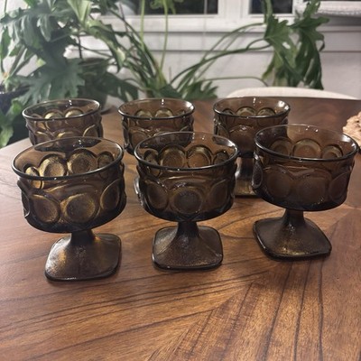 6 vintage Walnut Brown 4.5  Noritake Spotlight Coupes Desert Glasses MCM