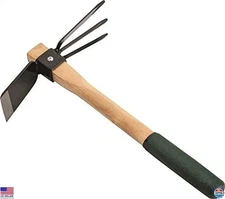 Heavy Duty Hand Tiller Hoe & Cultivator - Carbon Steel Blade, Ergo Grip Handle