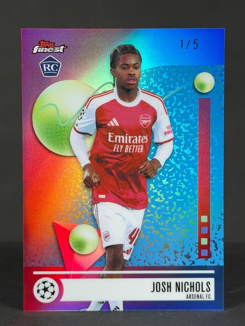 Josh Nichols 2025-26 Topps Finest UEFA Club RC RED /5 Rookie Common #125 Arsenal