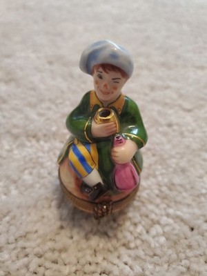 Peint Main Limoges France AL Man W Wine And Cup Drinking Grapes Trinket Box +