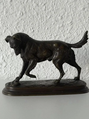 Bronze signé J. Moigniez – Chien à l’arrêt devant un serpent - Photo 1/4