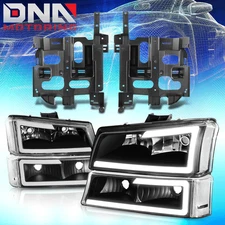 For 2003-2007 Silverado Avalanche Black/Clear LED DRL Bumper Headlight+Brackets