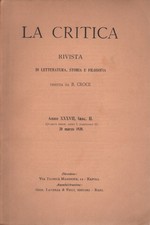 La Critica Anno XXXVII, fasc. II. - AA.VV. (Edizioni Giuseppe Laterza) [1939]