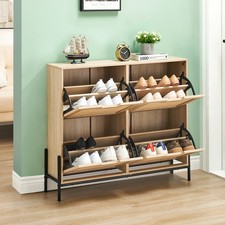 Modern Entryway Shoe Cabinet with 4 Flip Drawers Shoe Shelves Storage Organizer