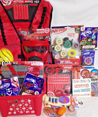 NEW KIDS NERF TOY LOT GIFT BASKET TOYS AMMO VEST PLAY SET BIRTHDAY GIFT