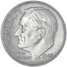 1946 (P) Roosevelt Dime 90% Silver About Uncirculated AU See Pics L716