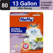 Trash Bags Tall Kitchen 13G 80 Count Hefty Ultra Strong Lavender Sweet Vanilla