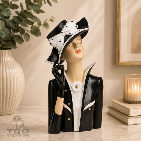 Formano BüSte Dame - Figur Frau Mit Hut Schwarz-Weiß Aus Kunststein -759085-image