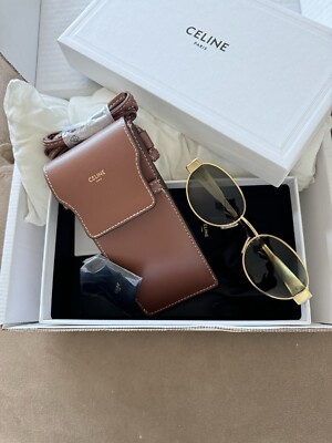 Sonnenbrille Celine Triomphe Metal 01 Oldmoney Gold/Grün Metallrahmen Original