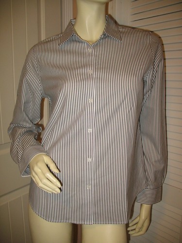 Y2K Jones New York Womens Button Up Shirt Top PM Long Sleeve Striped Black White - Picture 2 of 12