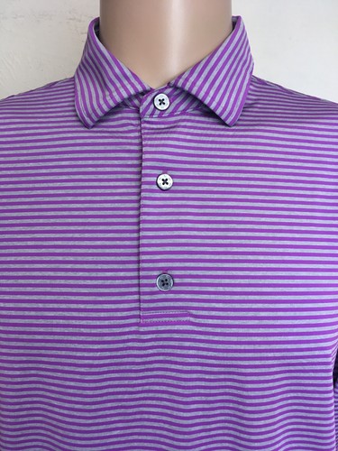 FOOTJOY EMBROIDERED PERFORMANCE STRIPED GOLF POLO SHIRT Purple Gray L - Picture 6 of 12