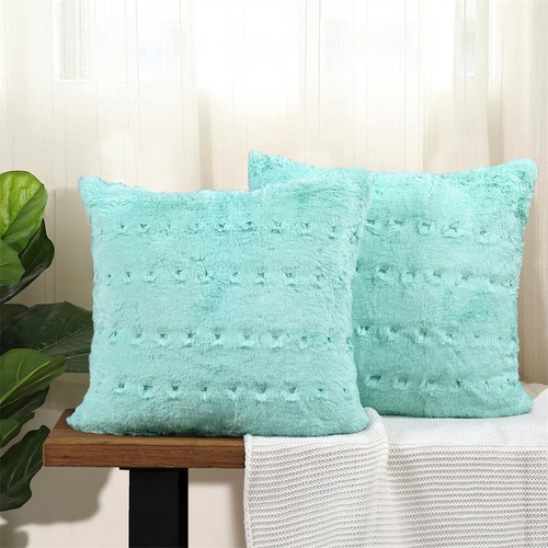 Throw Pillow Covers Stitching Jacquard Faux Fur Sofa Couch Cushion Case Set of 2 - Picture 2 of 29