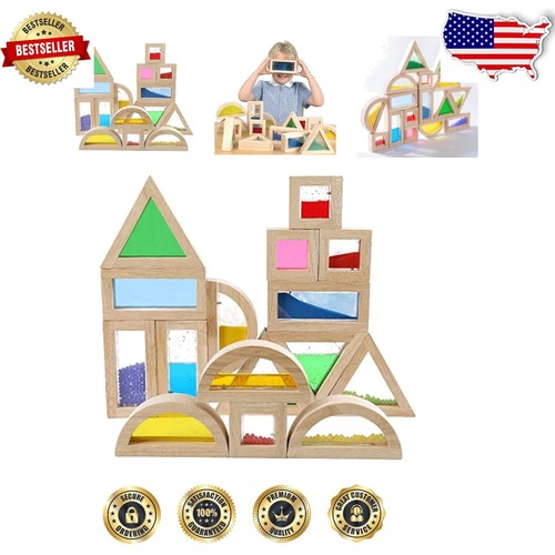 Non-Toxic Wooden Rainbow Blocks for Educational Indoor Fun - 16 Pieces