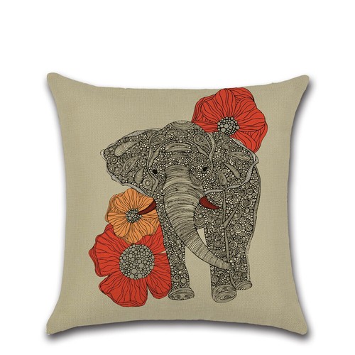 18" Elephant Print Cotton Linen Cushion Cover Pillow Case Sofa Home Decor - Picture 10 of 17